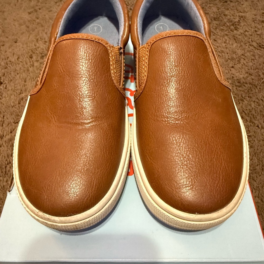 Boys Brown Leather Slip-On Shoes